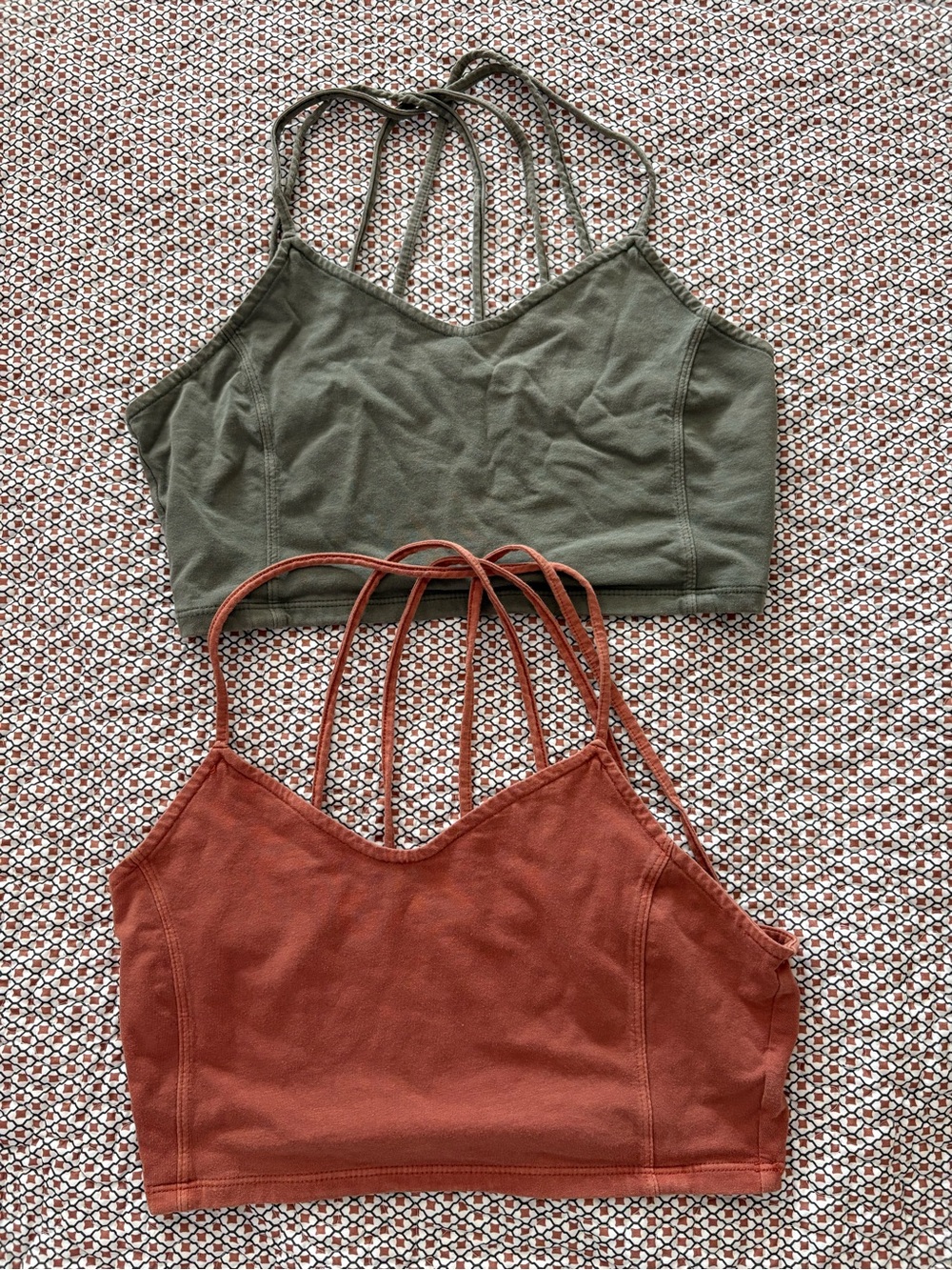 American Eagle Outfitters Strappy Crop Bra Top - Olive Green / Rust